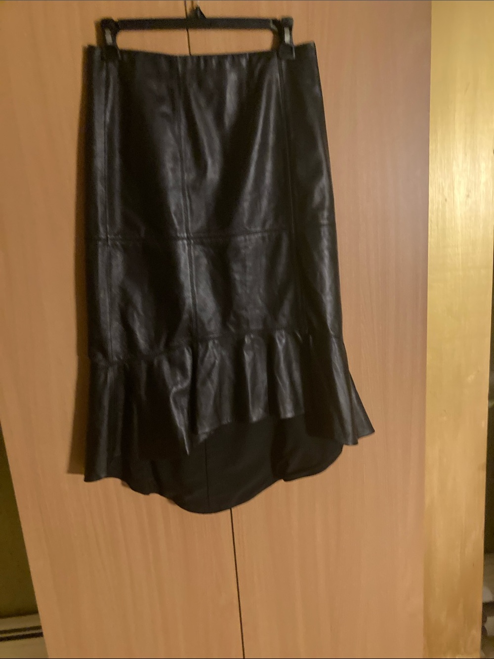 Alice + Olivia Black Soft Lamb Leather High Low Skirt